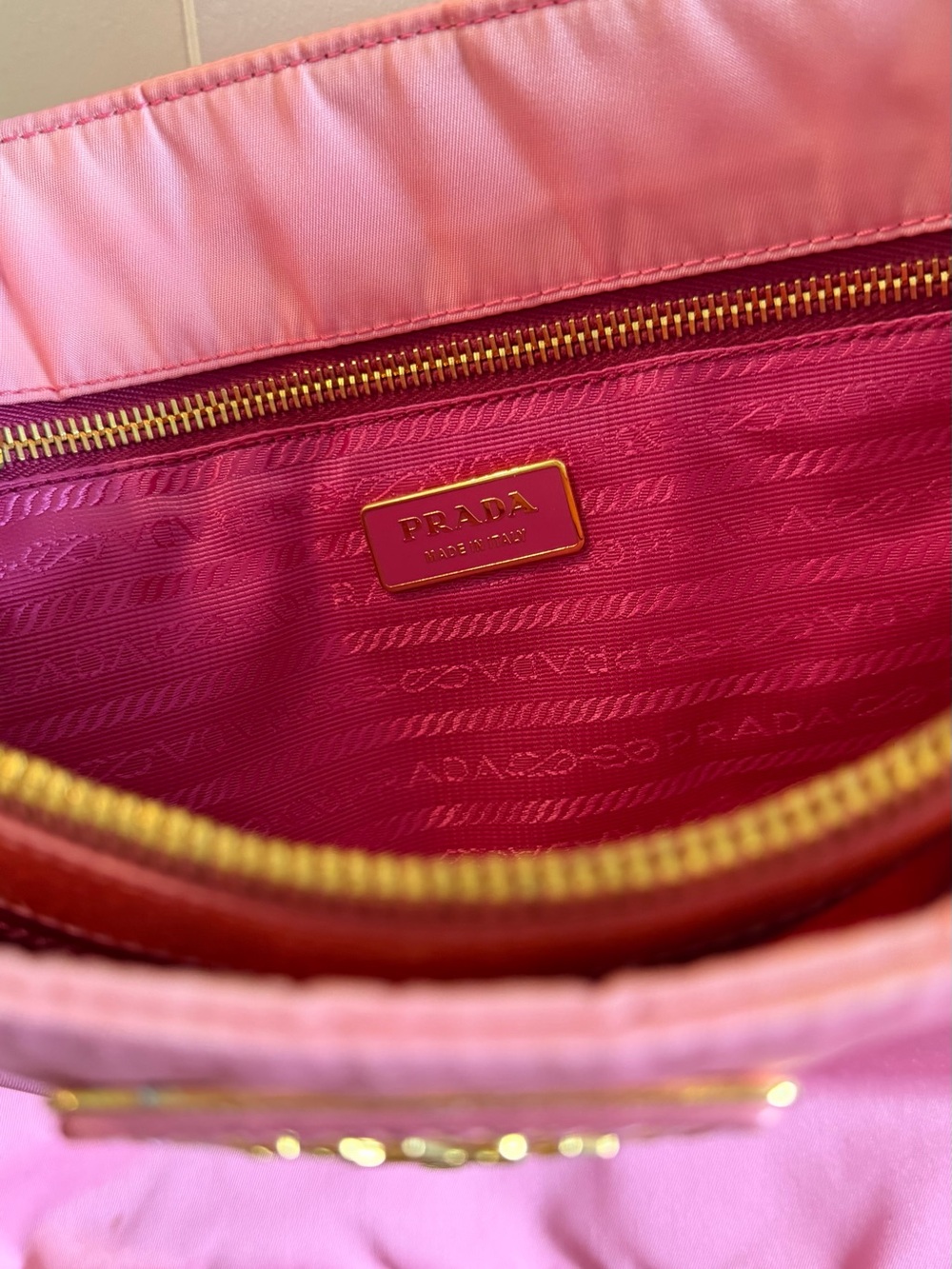 Prada Pink Nylon Shoulder Tote with Gold Triangle Logo - Picture 3 of 6